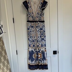 Caroline Constas Seashell Blue and White Maxi Dress, S